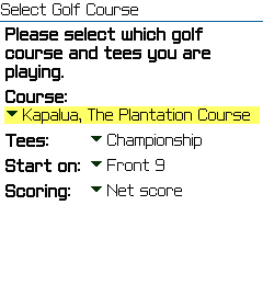 Choose Course Screen.