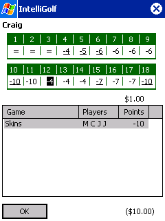 Player Game Score Screen.