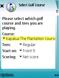 Choose Course Screen.