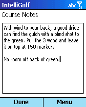 Notes screen from Menu.