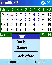 Scorecard screen - Menu.